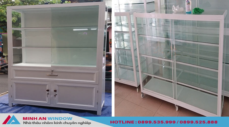 Tủ nhôm kính bán hàng, tủ trưng bày giá rẻ mẫu đẹp tại Hà Nội
