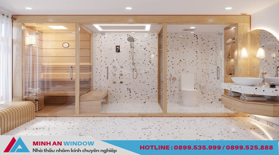 Thiết kế cabin kính phòng tắm xông hơi liên hoàn hiện đại, tiện ích.