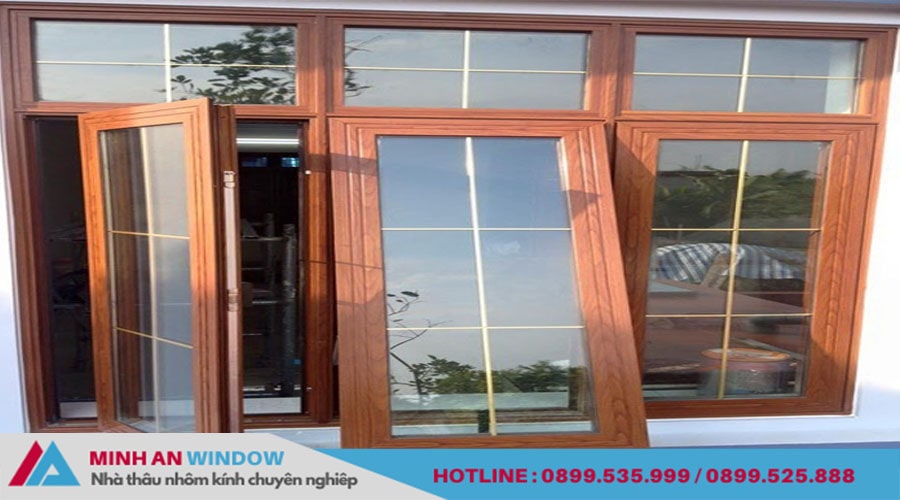 Mẫu cửa sổ nhôm Xingfa Quảng Đông màu gỗ 