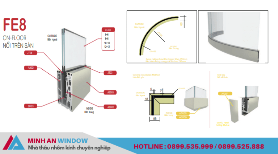 Lan can kính nổi FE8