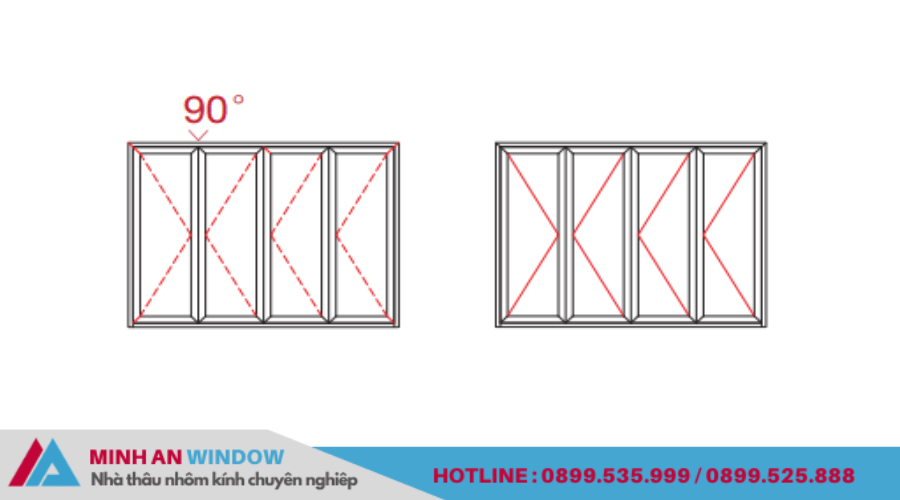 Bản vẽ quy cách cửa đi xếp trượt 