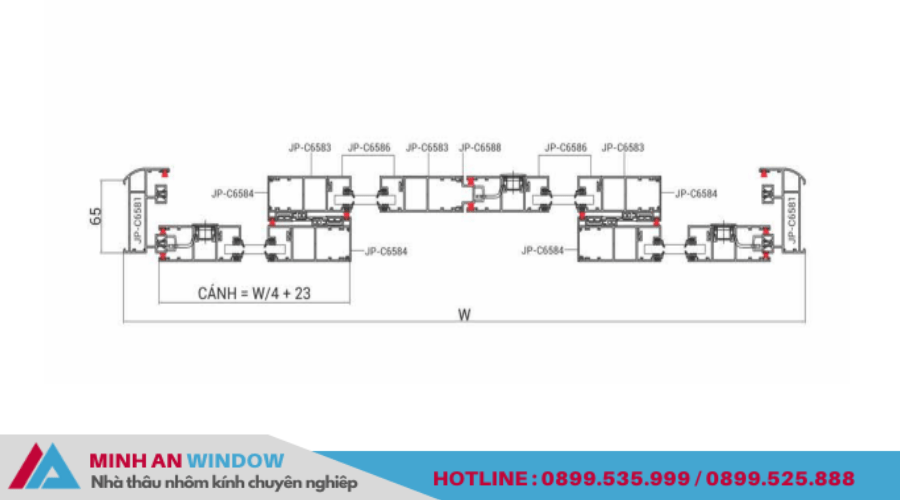 Mặt cắt nhôm Maxpro hệ 65 