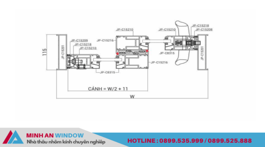 Mặt cắt nhôm Maxpro hệ 65 