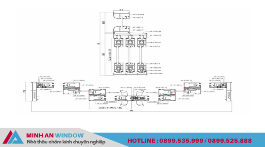 Mặt cắt nhôm Maxpro hệ 65 