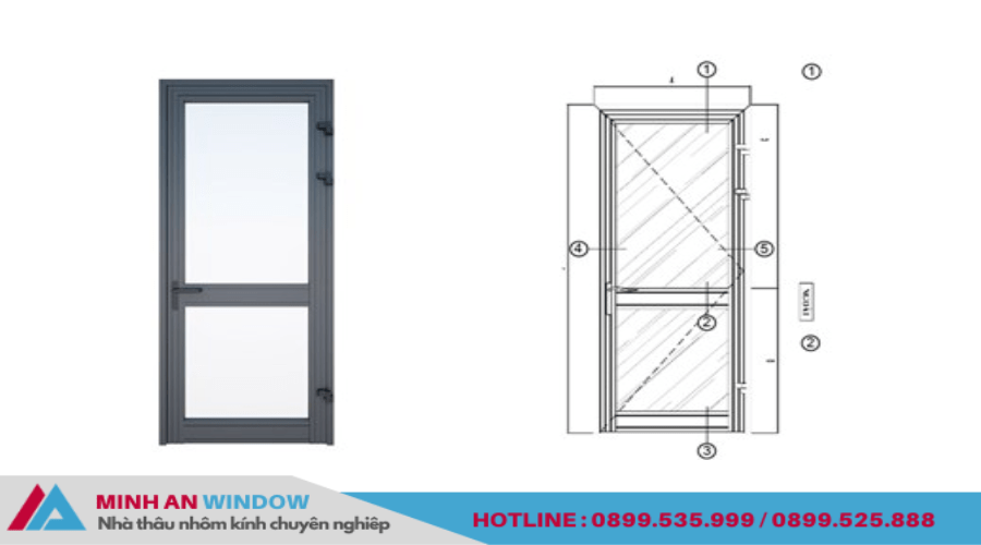 Kích thước cửa đi 1 cánh nhôm kính