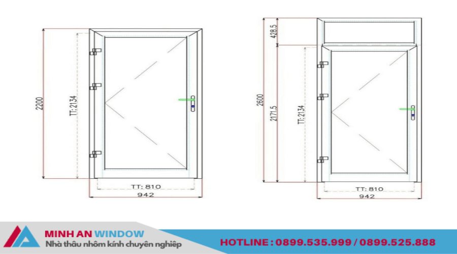 Kích thước cửa đi mở quay 1 cánh 