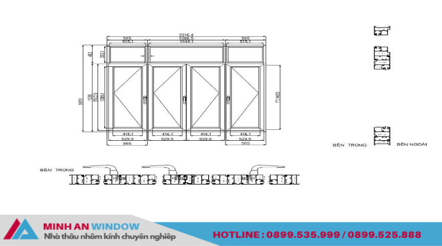 Kích thước cửa đi 4 cánh 