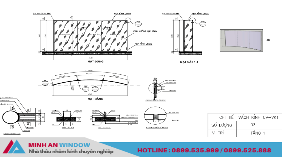 Bản vẽ chi tiết vách kính - Minh An Window thiết kế 