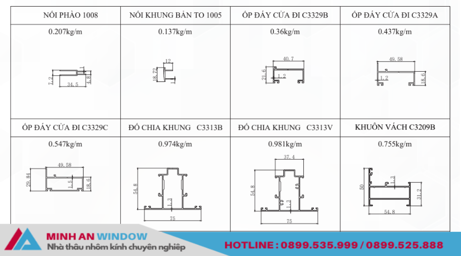 Mặt cắt nhôm PMA vân gỗ Platinum hệ 55