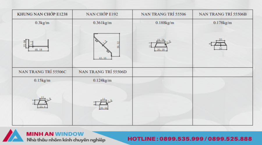 Mặt cắt nhôm PMA hệ mặt dựng 