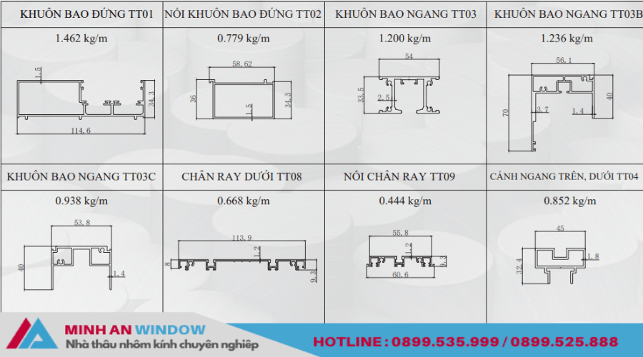 Mặt cắt nhôm PMA hệ Slim