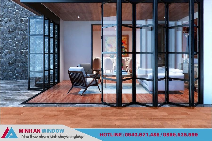 Cửa nhôm SOCO SYSTEM xếp trượt mang lại không gian thông thoáng.