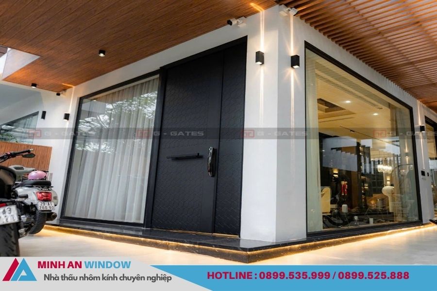 Cửa nhôm tấm cnc màu đen sang trọng