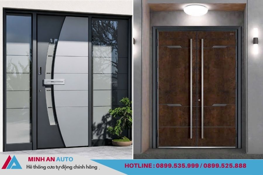 Mẫu cửa nhôm tấm CNC đẹp độc đáo sang trọng hiện đại 8 Cửa nhôm tấm CNC mở quay 1 cánh và 2 cánh.