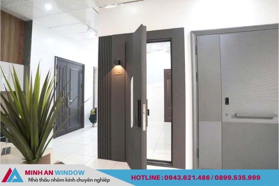 Mẫu cửa nhôm tấm CNC đẹp độc đáo sang trọng hiện đại 6 Các mẫu cửa nhôm nguyên tấm CNC cách âm và cách nhiệt tốt.