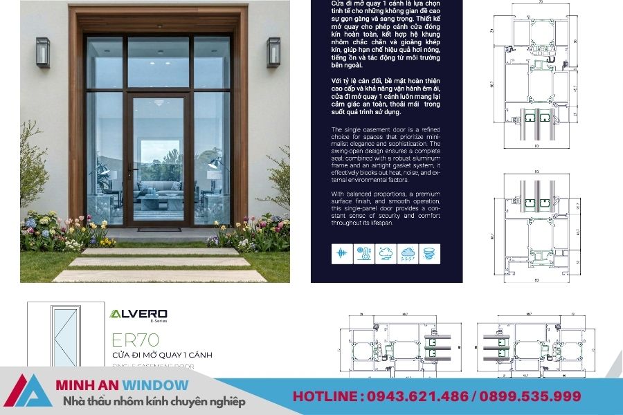 ER70 CỬA ĐI MỞ QUAY 1 CÁNH