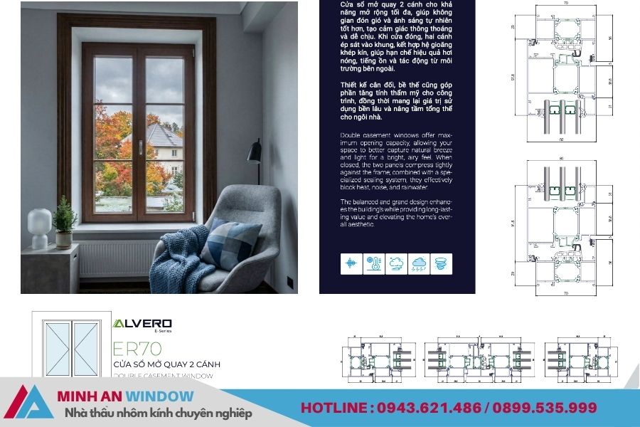 ER70 CỬA SỔ MỞ QUAY 2 CÁNH