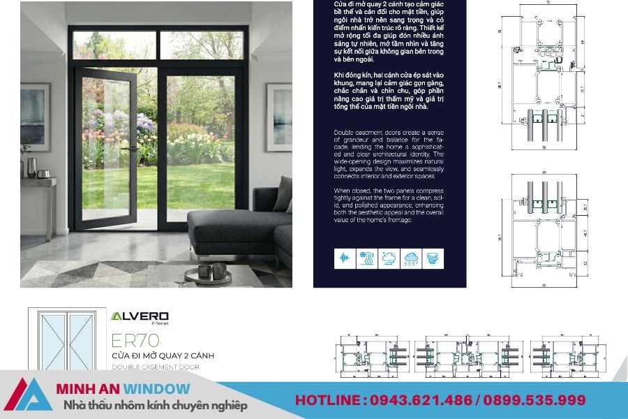 ER70 CỬA ĐI MỞ QUAY 2 CÁNH